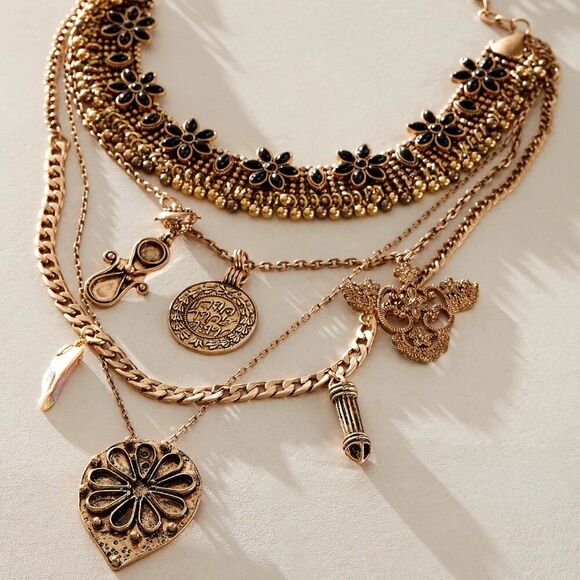 FREE PEOPLE x Ariana Ost Walsh Choker Necklace In Gold / Onyx NWT - Picture 1 of 6